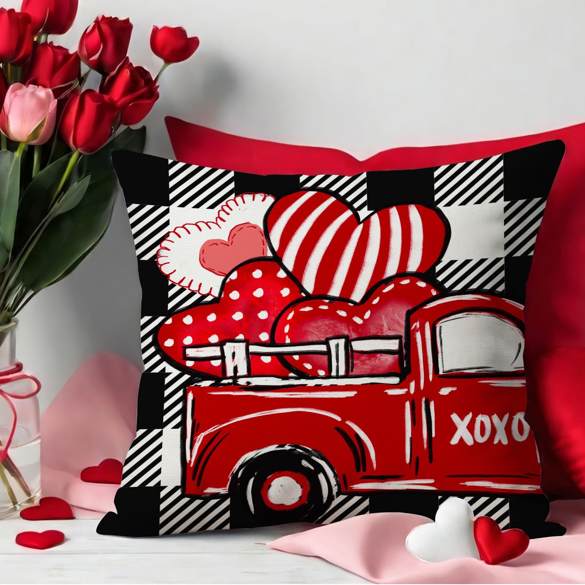Valentine Heart Linen Pillow Covers Set for Cozy Home Decor