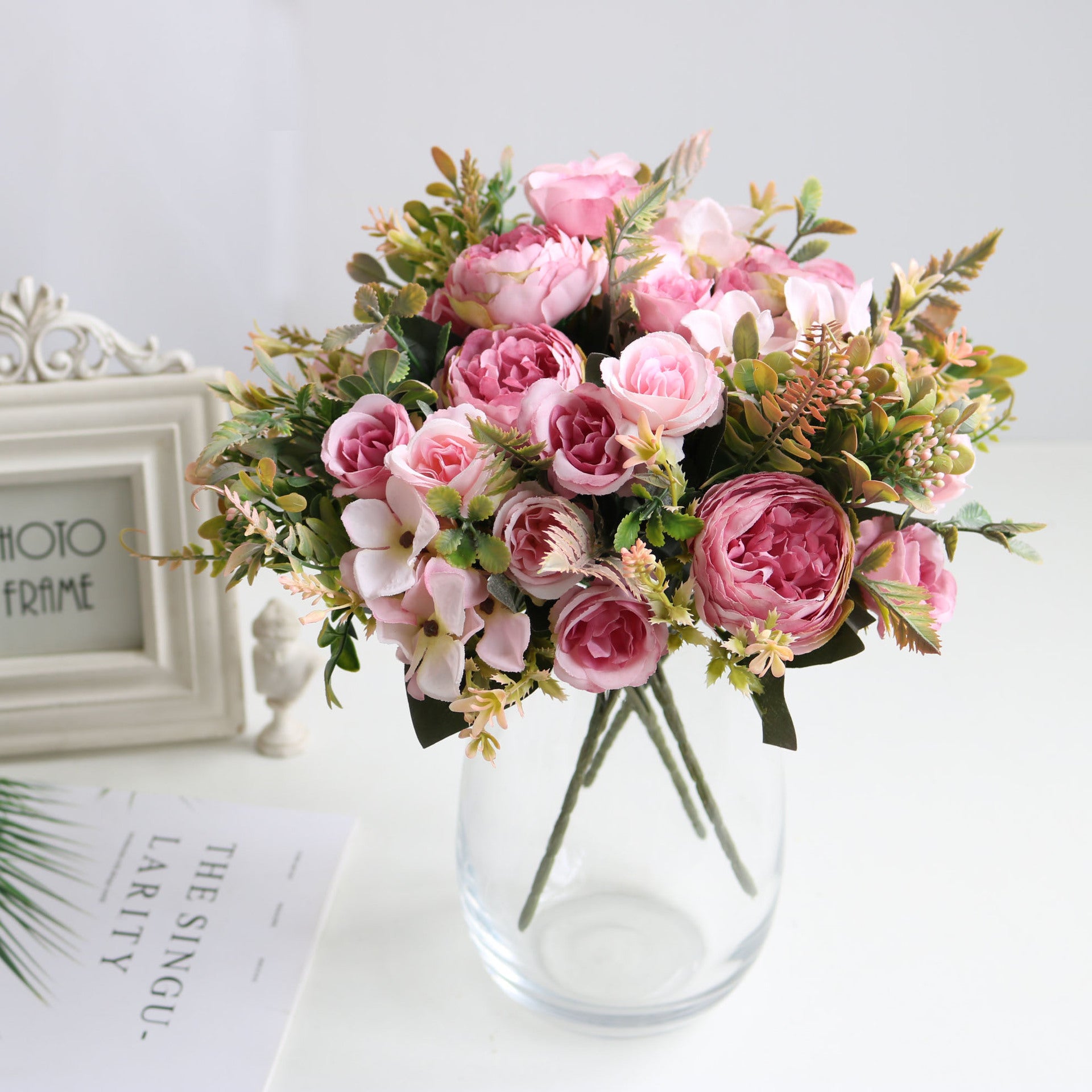 Valentine Faux Peony Rose Hydrangea Mini Bouquet Home Decor