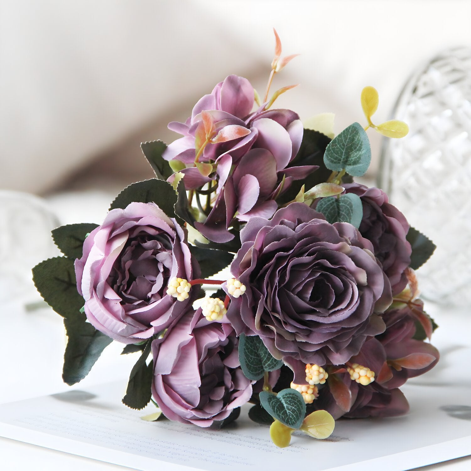 Vintage Peony Rose Hydrangea Artificial Floral Bouquet Decor