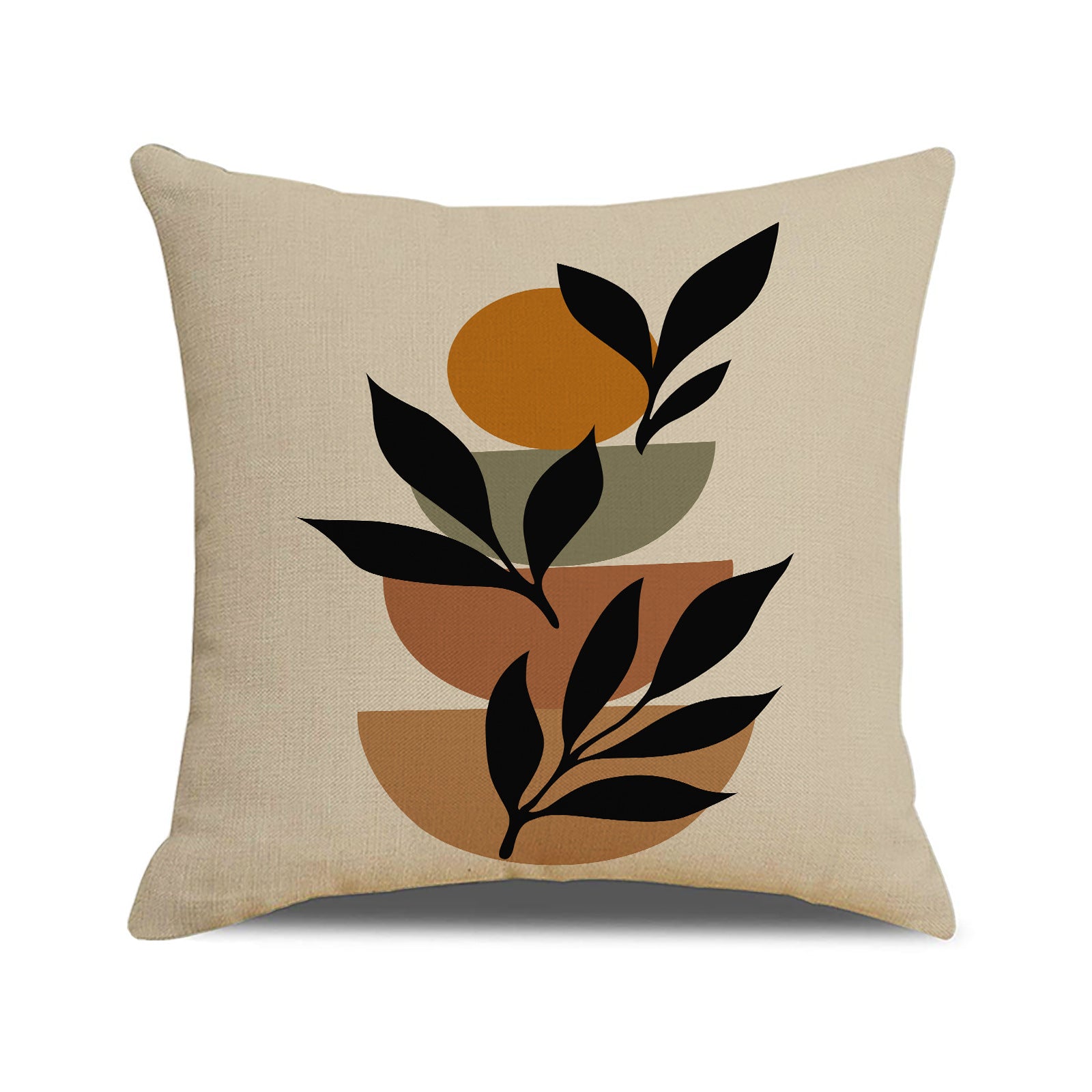Nordic Linen Square Throw Pillow Cover with Botanical Print