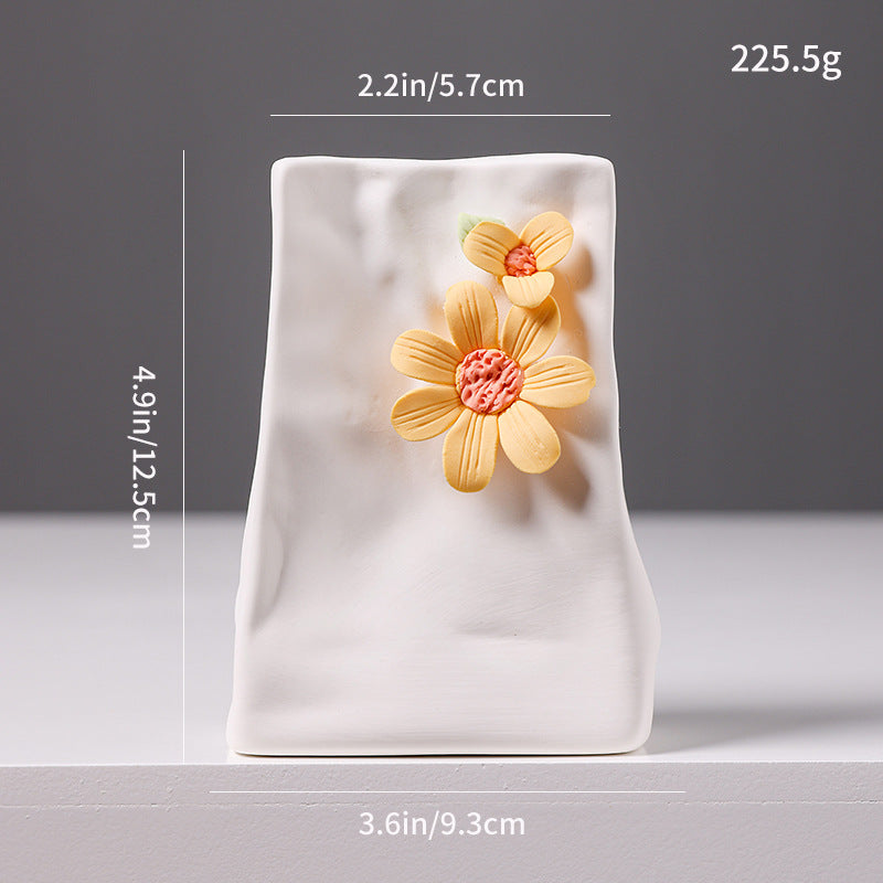 Ceramic Flower Vase Modern Floral Relief Home Decor Accent
