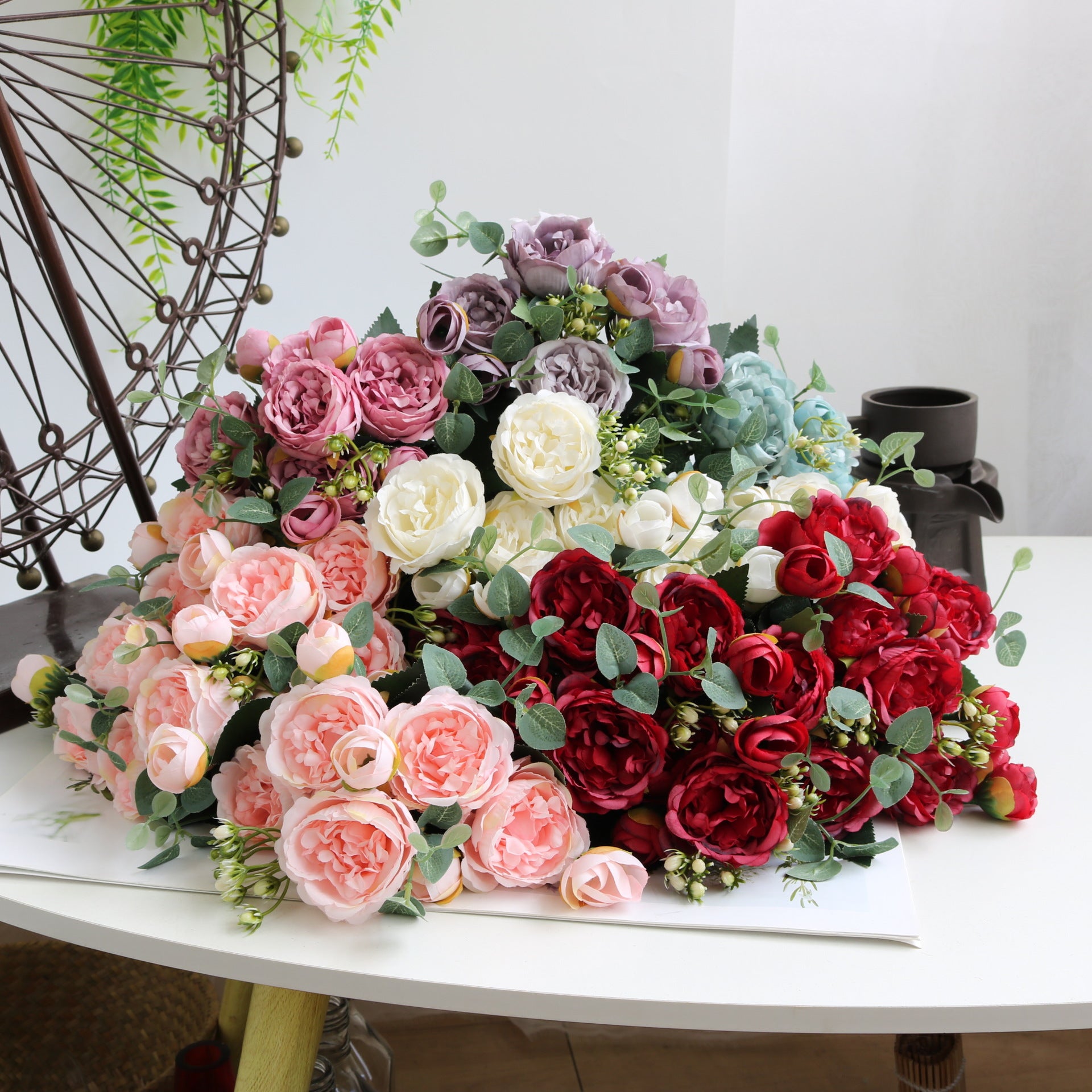Valentine Faux Rose Peony Bouquet 5 Stems 9 Heads Home Decor