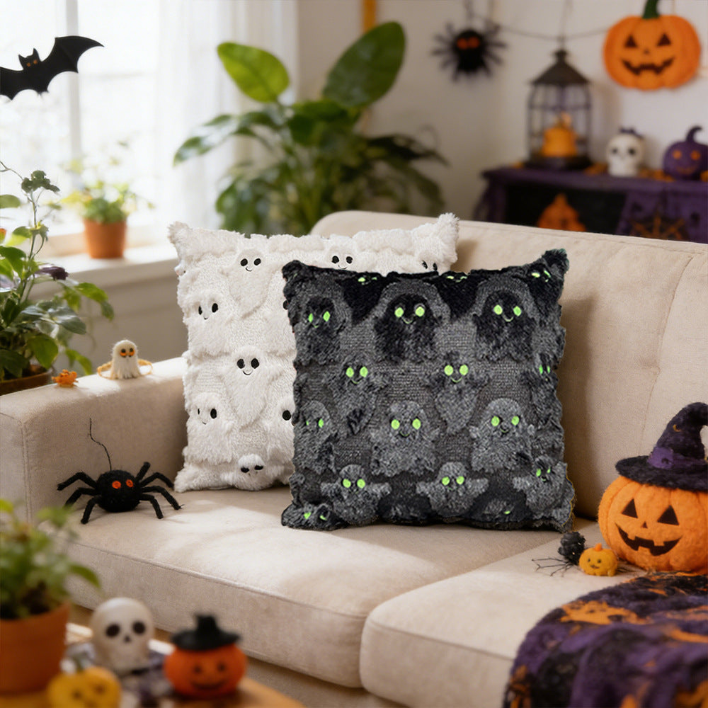 Halloween Ghost Plush Pillow Cover Cozy Holiday Decor