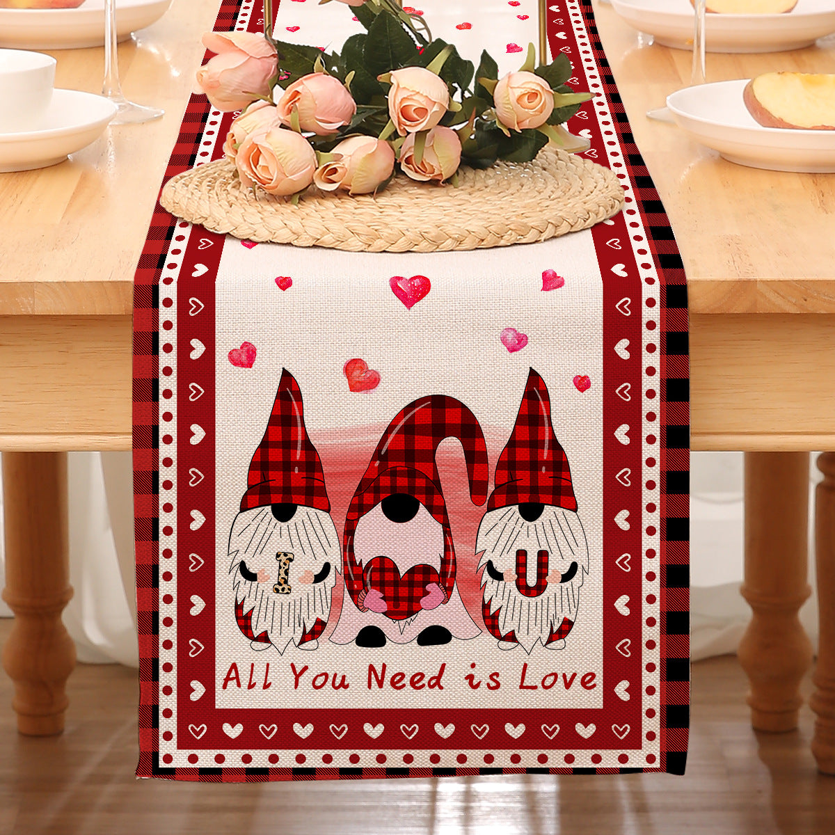 Valentine’s Day Heart Table Runner Red Printed Decor