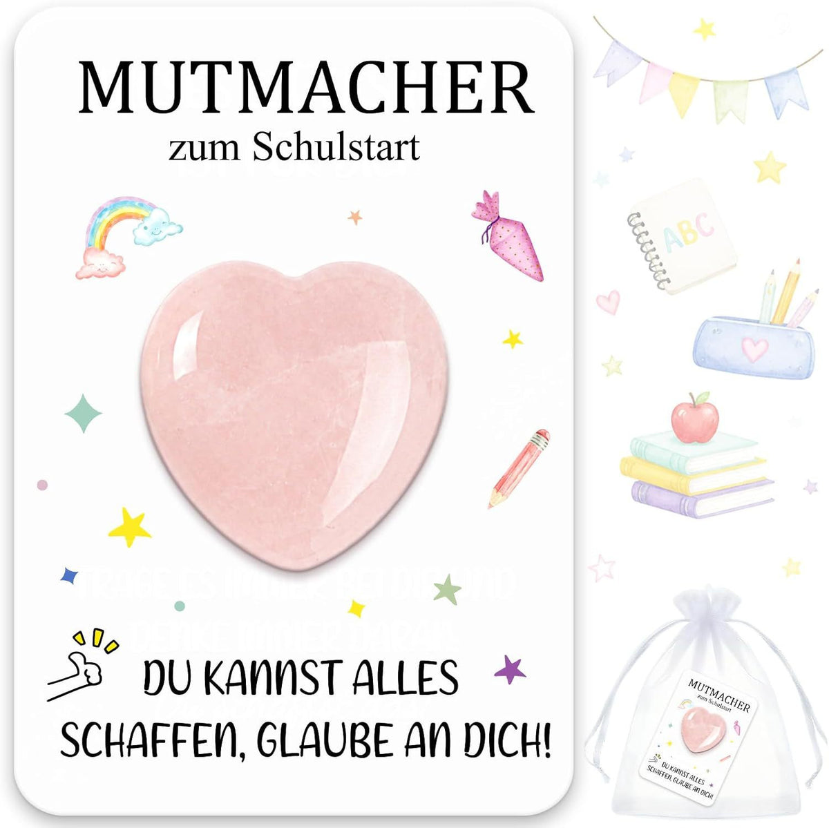 Crystal Heart Stone with Inspirational Card Positive Energy Gift