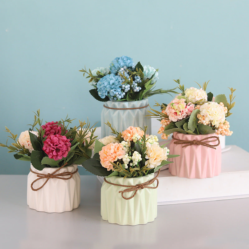 Artificial Flower Pot Arrangement Ceramic Vase Table Decor