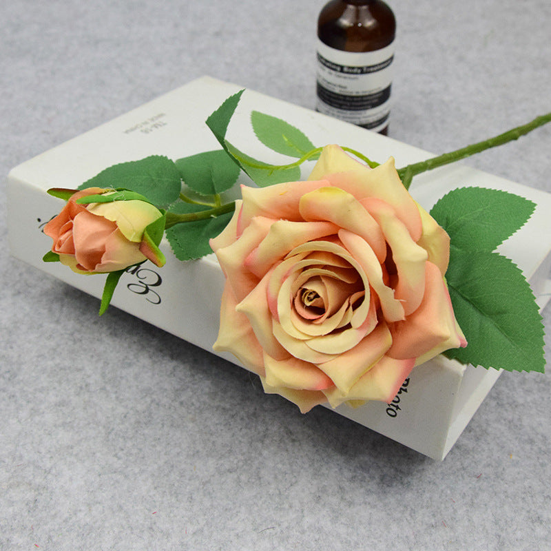 Valentine’s Day Short Stem Double Rose Silk Flower Decor