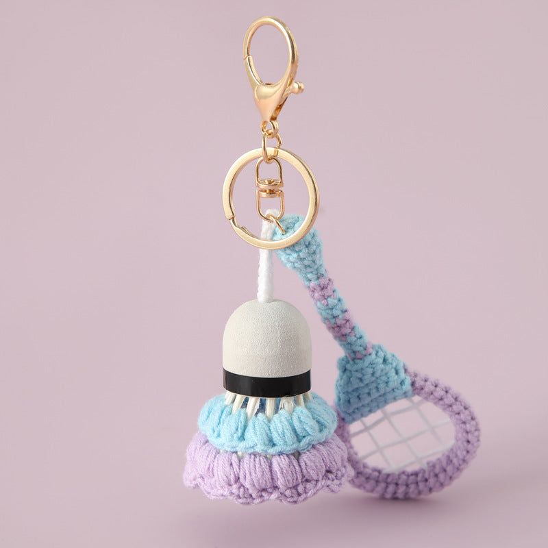 Crochet Badminton Racket Set Keychain Sporty Bag Charm