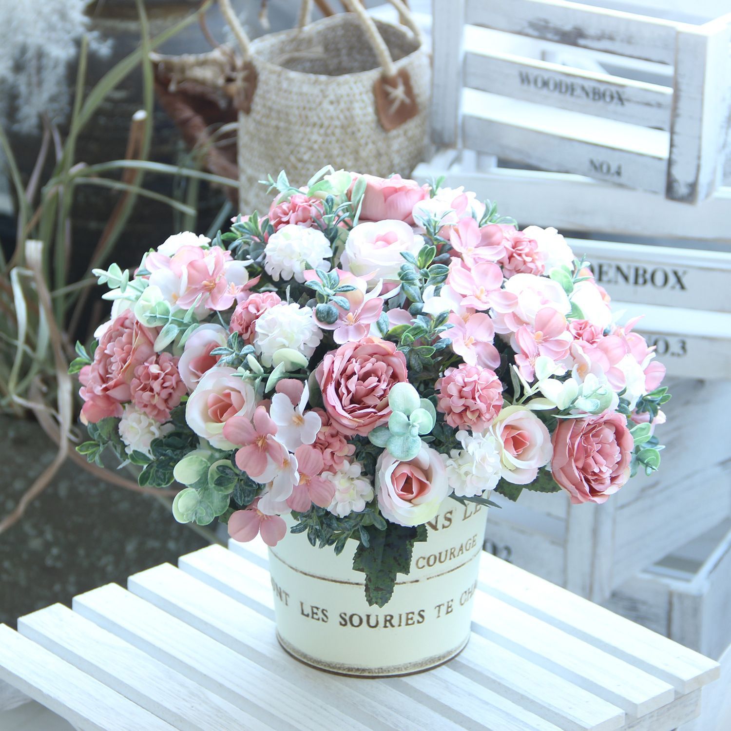 Artificial Rose Peony Bouquet Silk Flower Arrangement Decor