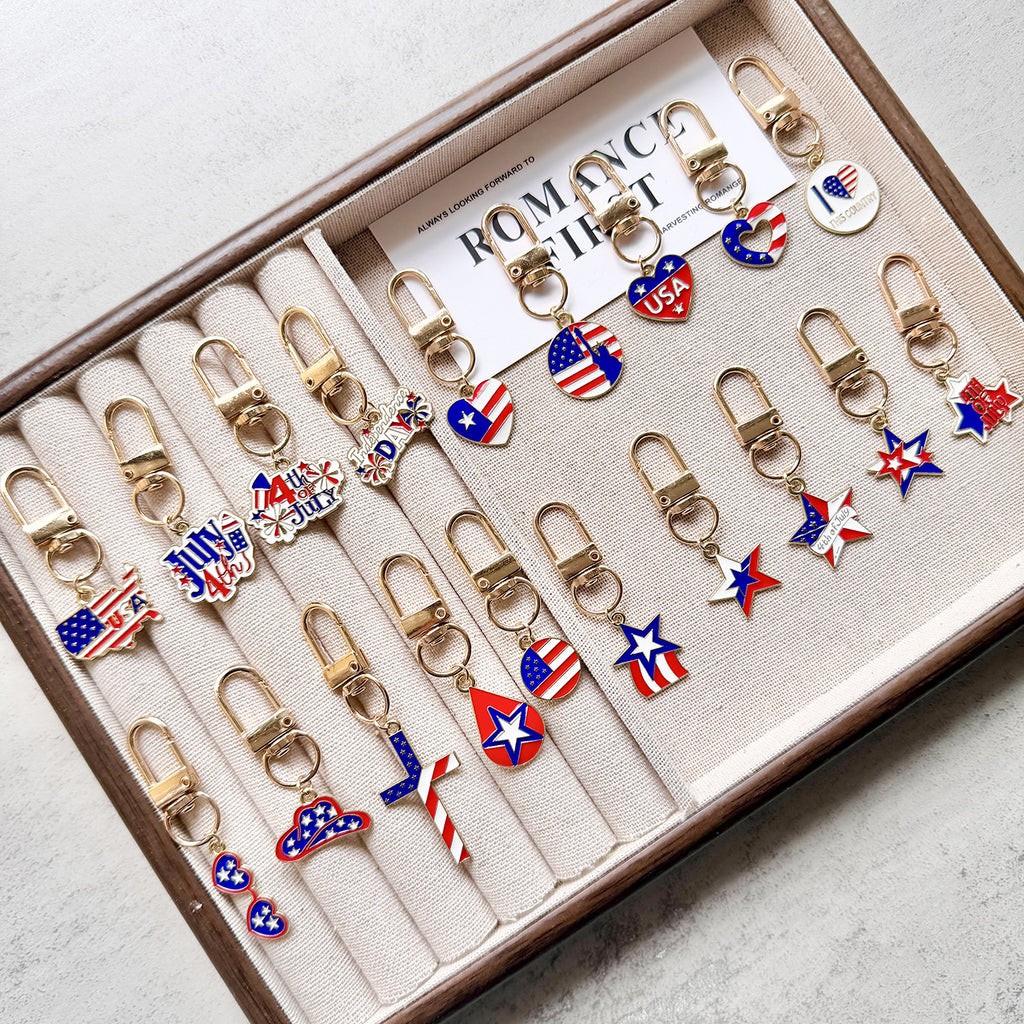 4th of July Patriotic Keychain Set USA Flag Charms