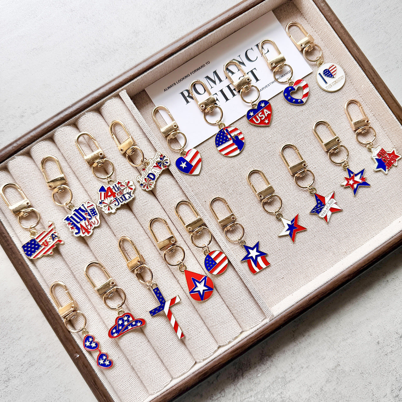 4th of July Patriotic Keychain Set USA Flag Charms