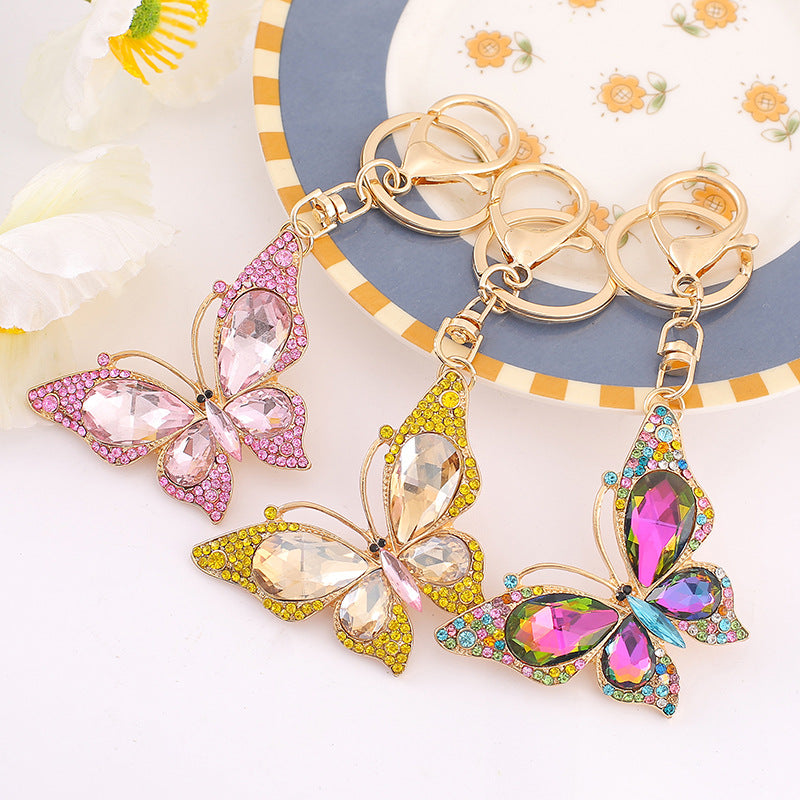 Rhinestone Butterfly Keychain Gold Alloy Bag & Car Charm