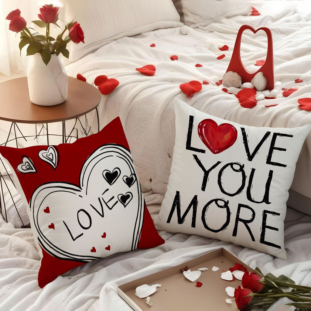 Valentine Heart Linen Pillow Covers Romantic Home Decor