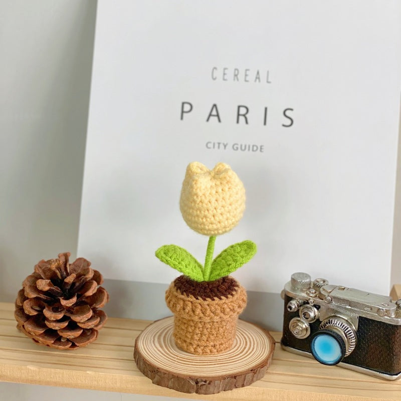 Valentine Crochet Flower Pot Decorative Gift Table Accent