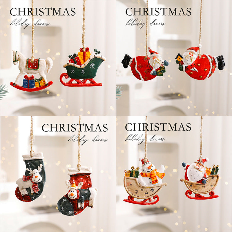 Resin Christmas Ornament Hanging Decor Set Holiday Decoration