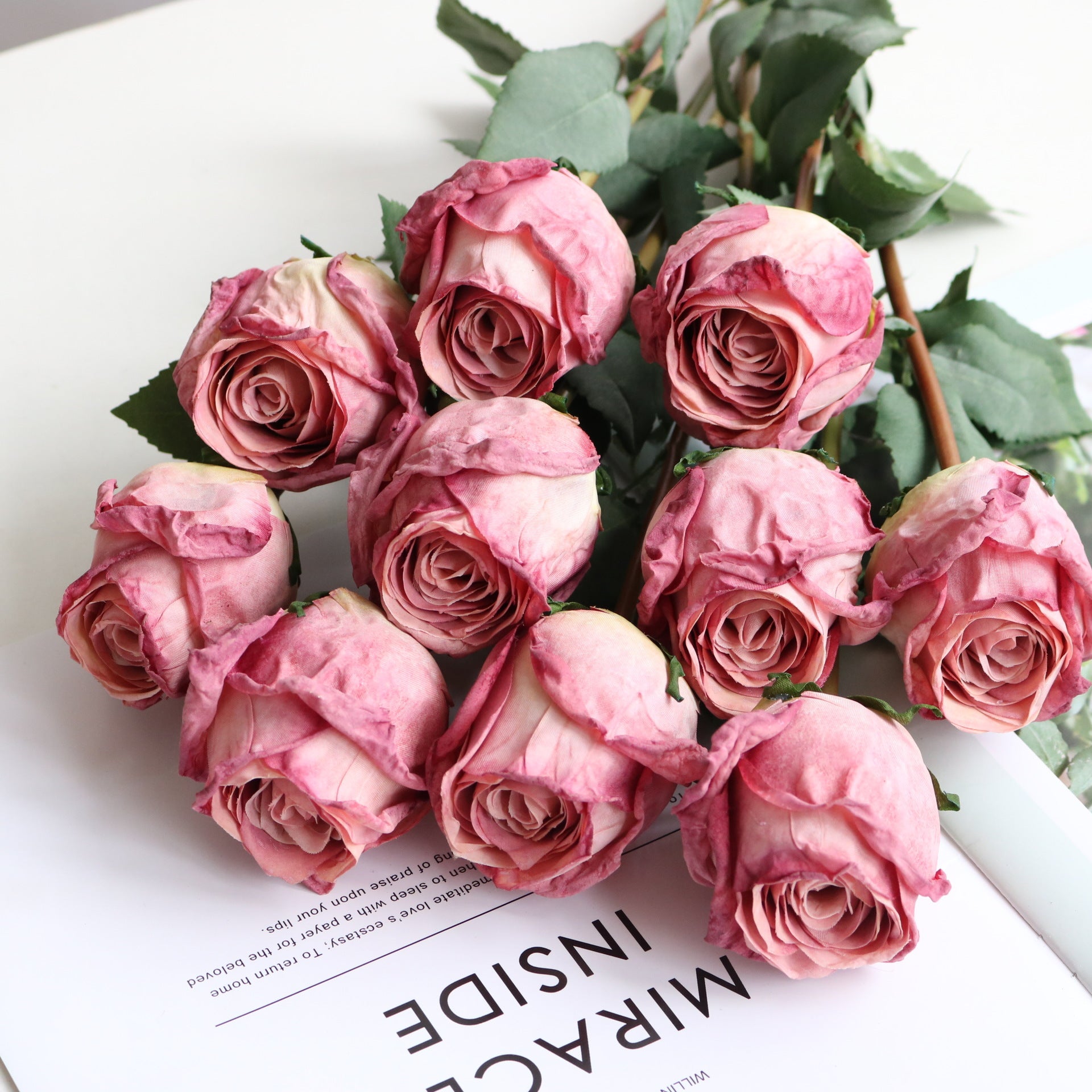 Valentine Faux Burnt Edge Rose Silk Flower Home Decor