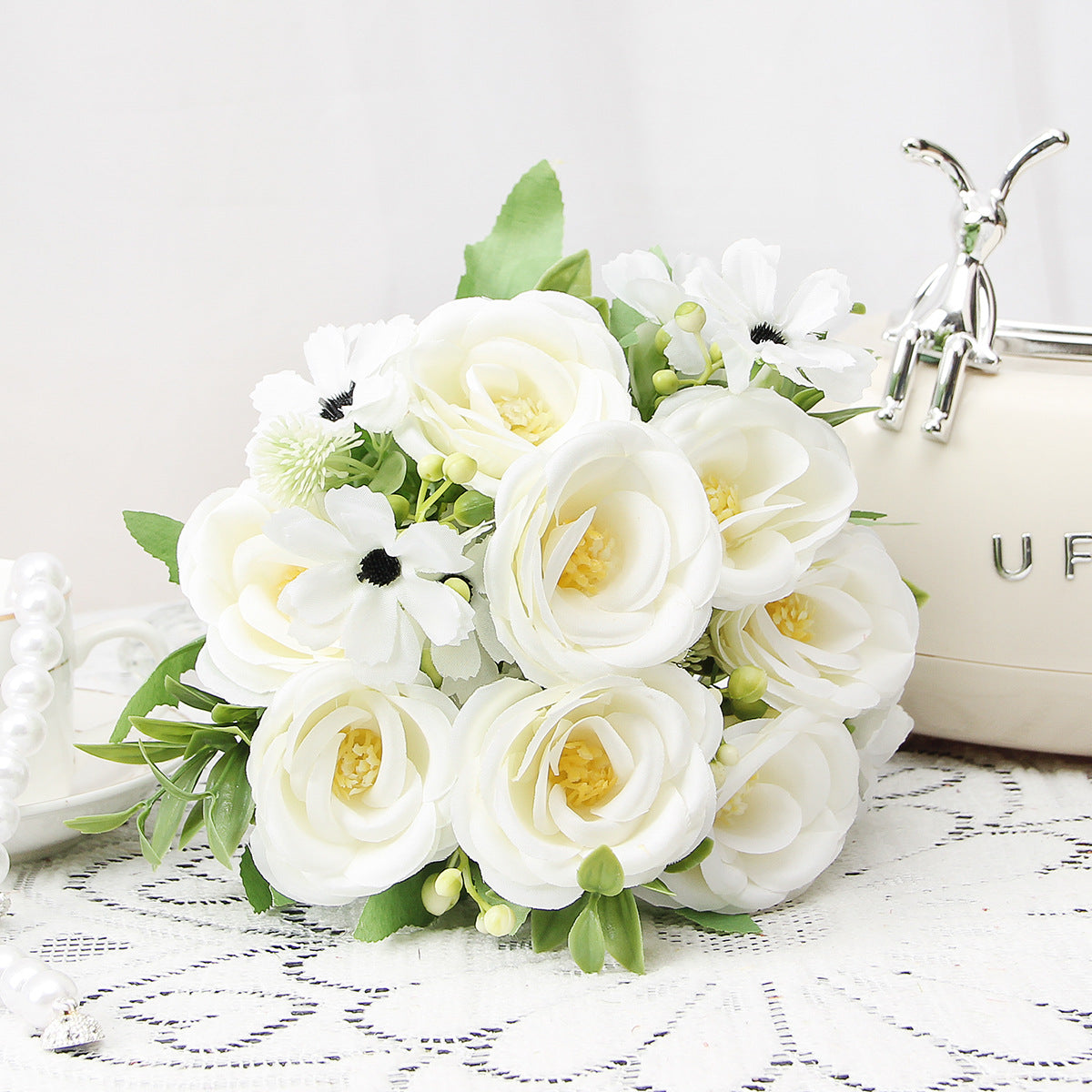Valentine’s Day Faux Rose Camellia Bouquet Home Decor