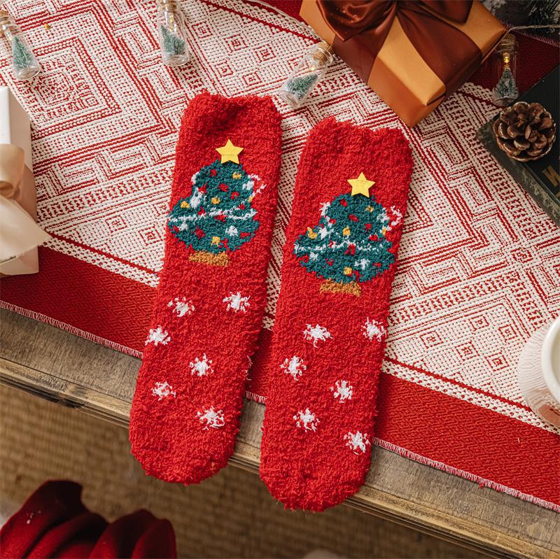 Christmas Coral Fleece Socks Cozy Holiday Winter Socks
