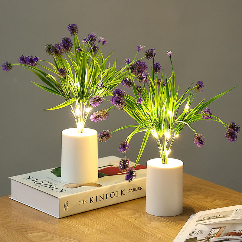 Purple Grass Flower Night Light Battery Powered Lamp