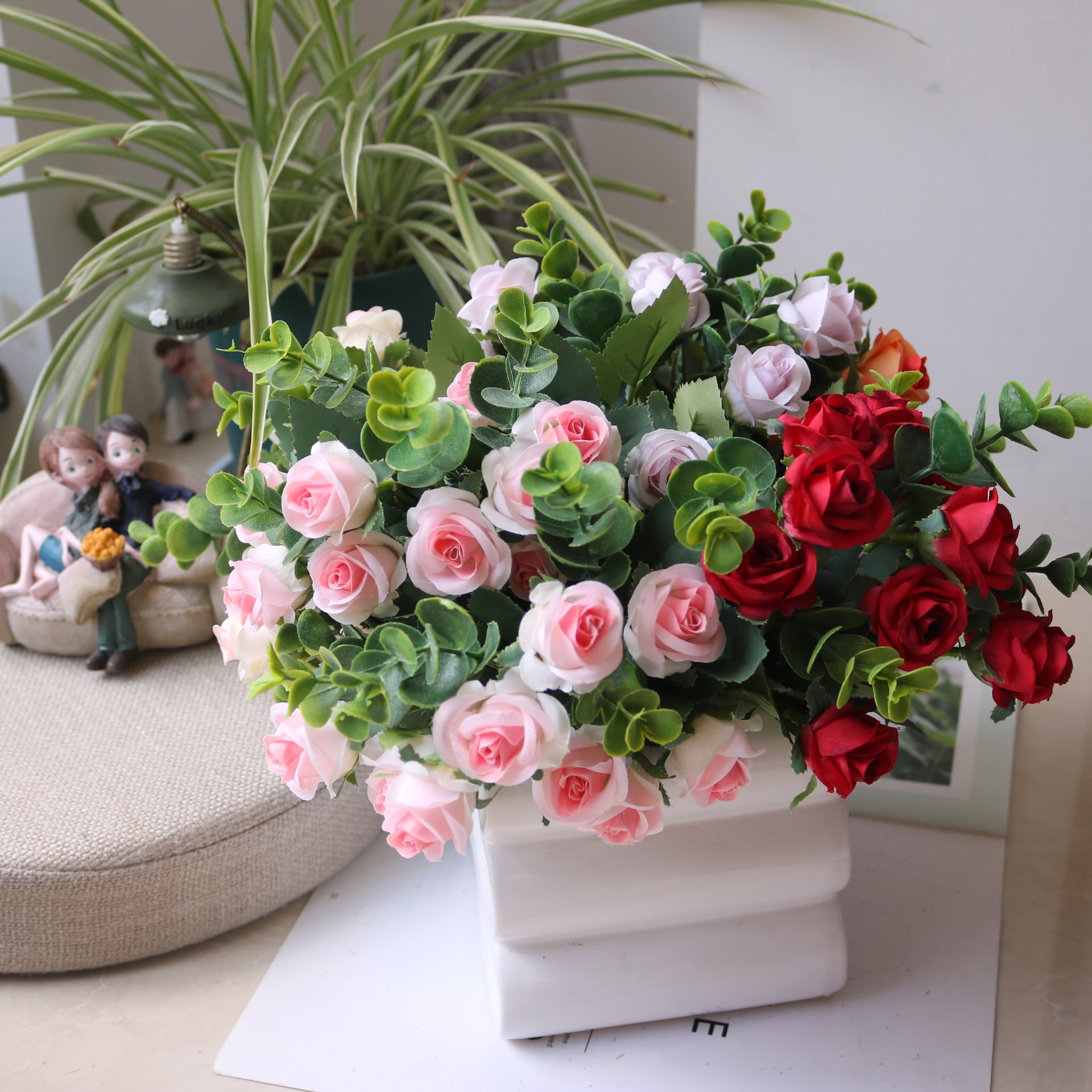Valentine Eucalyptus Rose Faux Bouquet for Home Decor