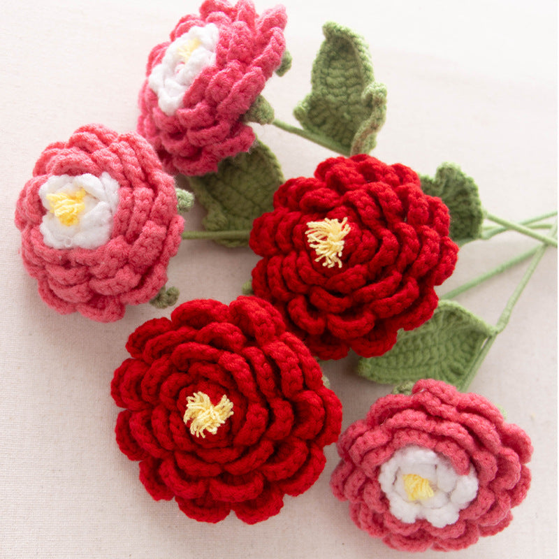 Valentine Handmade Crochet Ranunculus Single Stem Flower