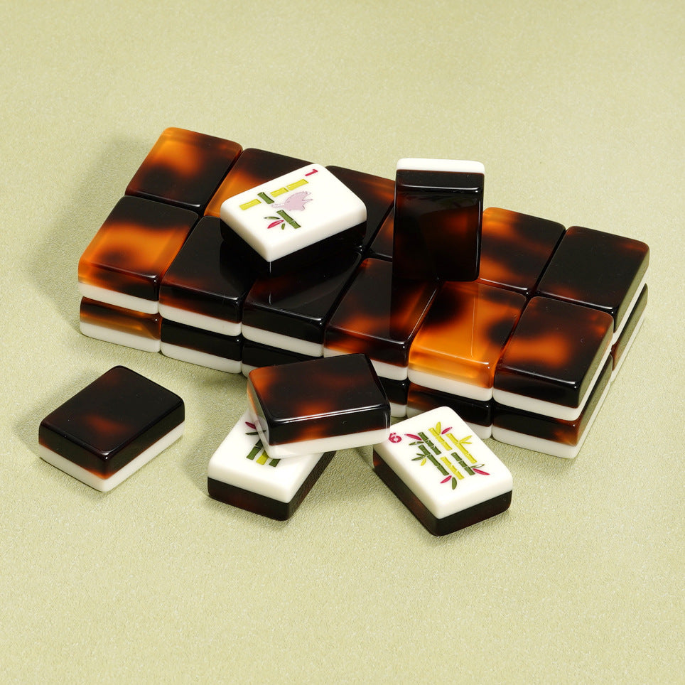 Tortoise Shell Acrylic Mahjong Set Classic Game Tiles