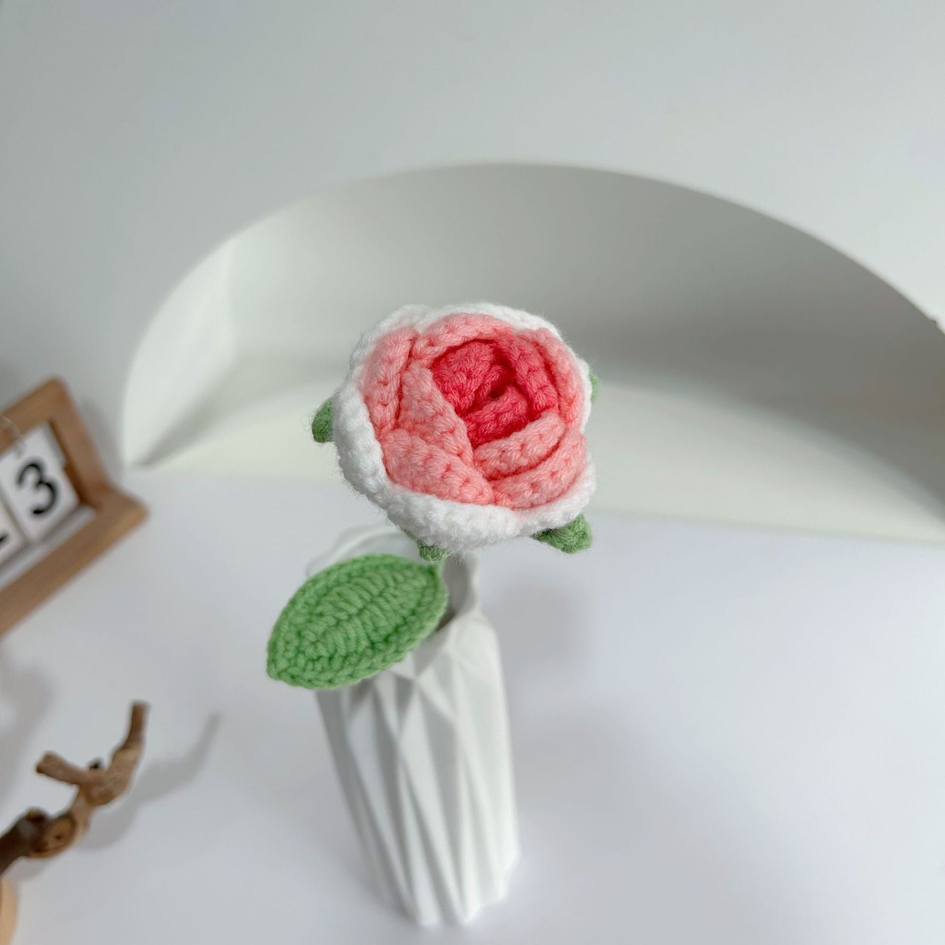 Valentine Holiday Decorations Handmade Crochet Rose Stem