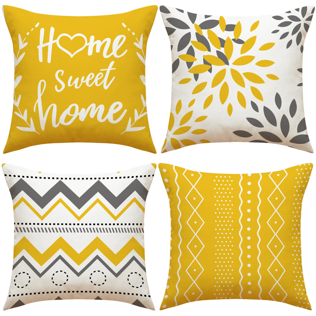 Linen Geometric Letter Throw Pillow Cover Square Sofa Decor
