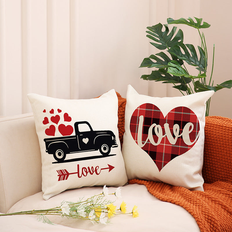 Valentine Love Pillow Covers Red Plaid Heart Decorative Home