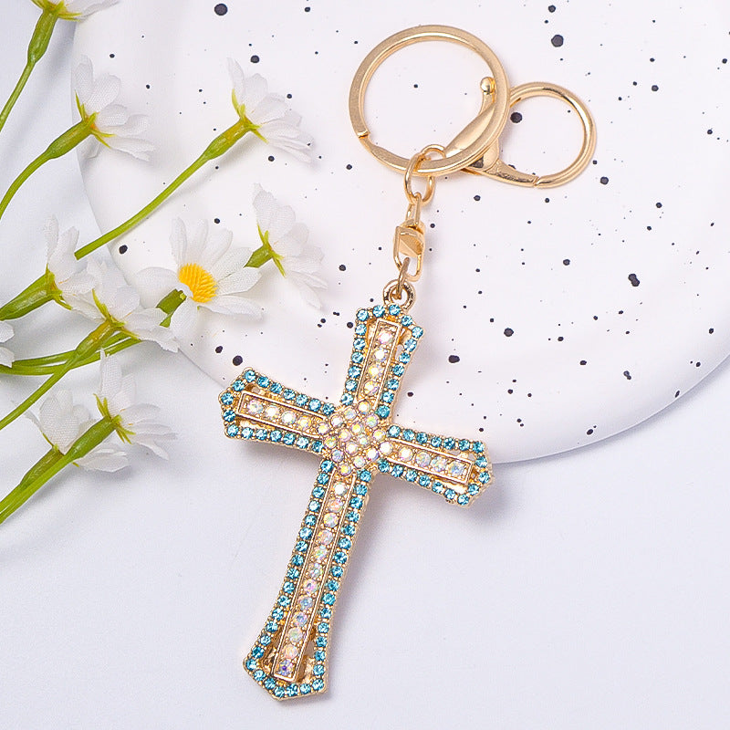 Rhinestone Cross Keychain Metal Pendant