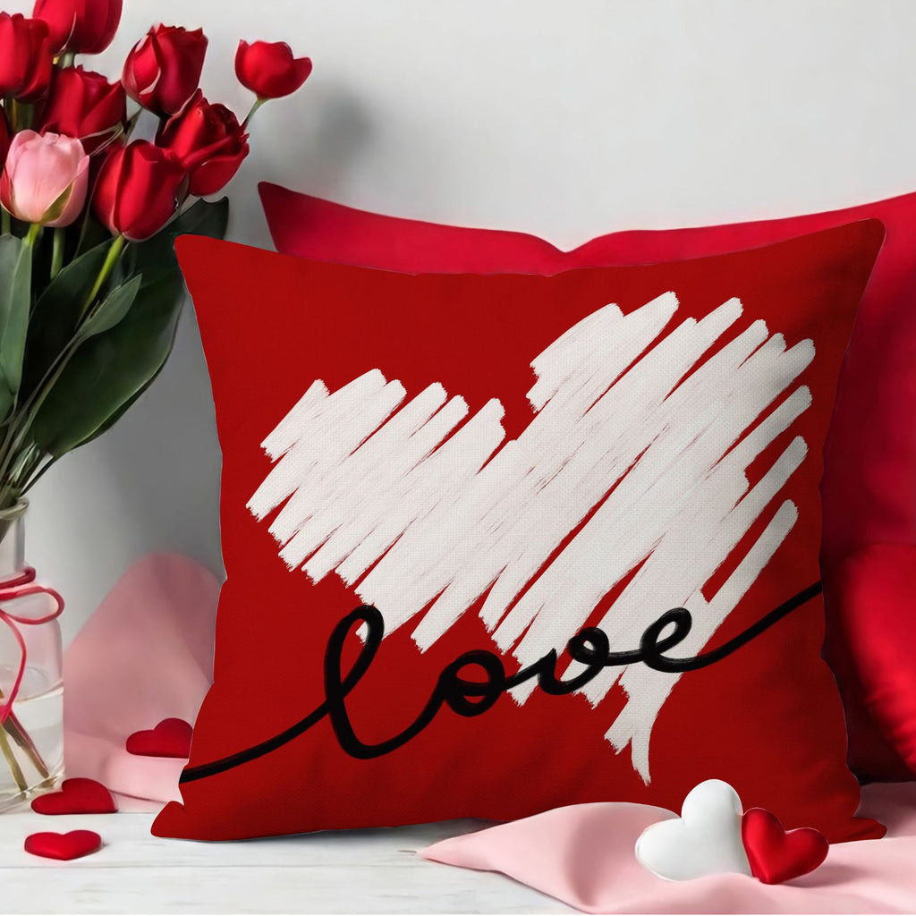 Valentine Heart Throw Pillow Cover Romantic Red Couple Decor