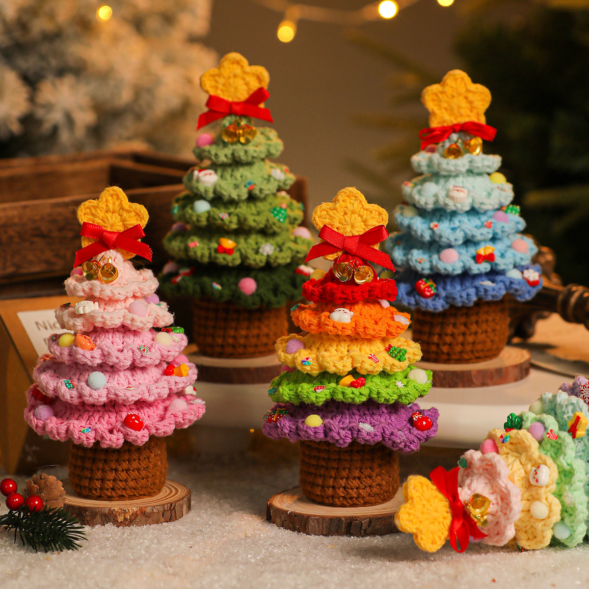 Handmade Crochet Christmas Tree Doll Holiday Tabletop Decor