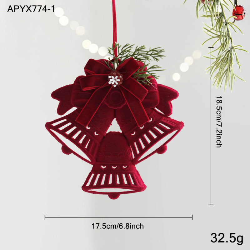 Burgundy Velvet Christmas Bell Ornaments with Bows