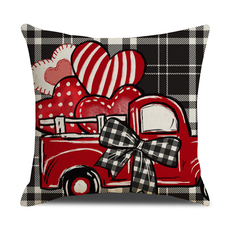 Valentine Plaid Heart Truck Pillow Covers Love Decor Set