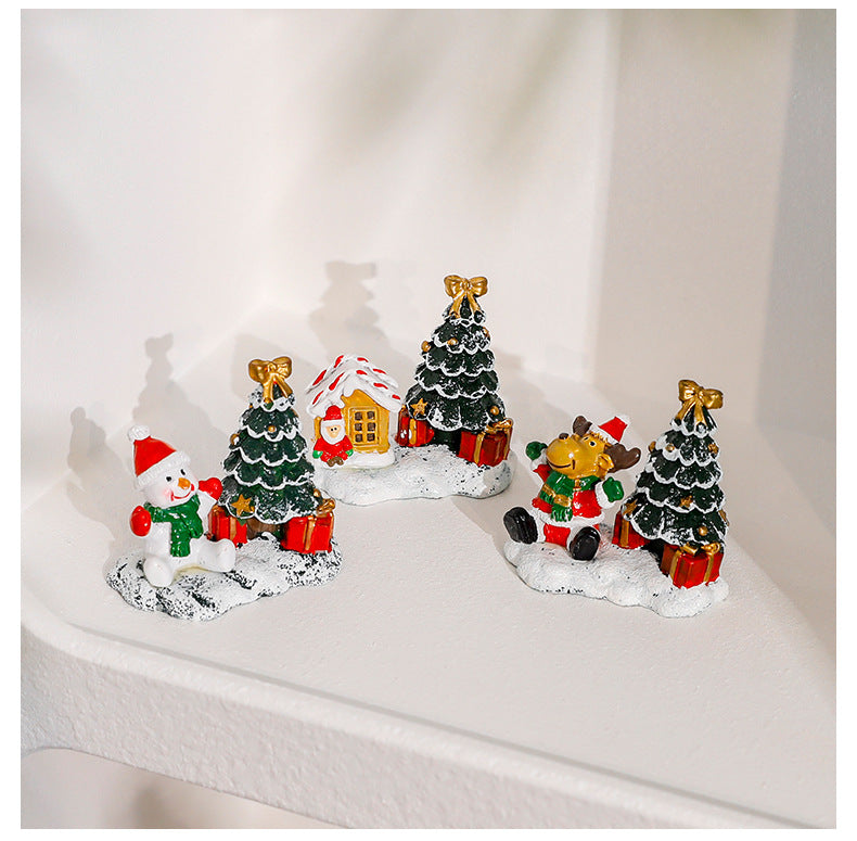 Resin Christmas Village Miniature Figurine Holiday Tabletop Decora