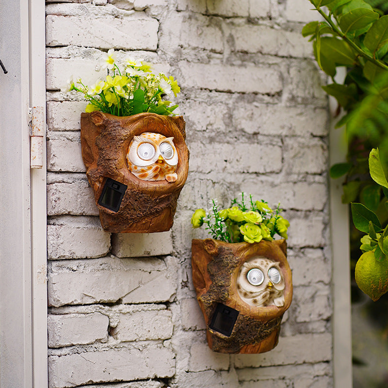 Solar Owl Wall Planter Garden Decor Resin Statue Light