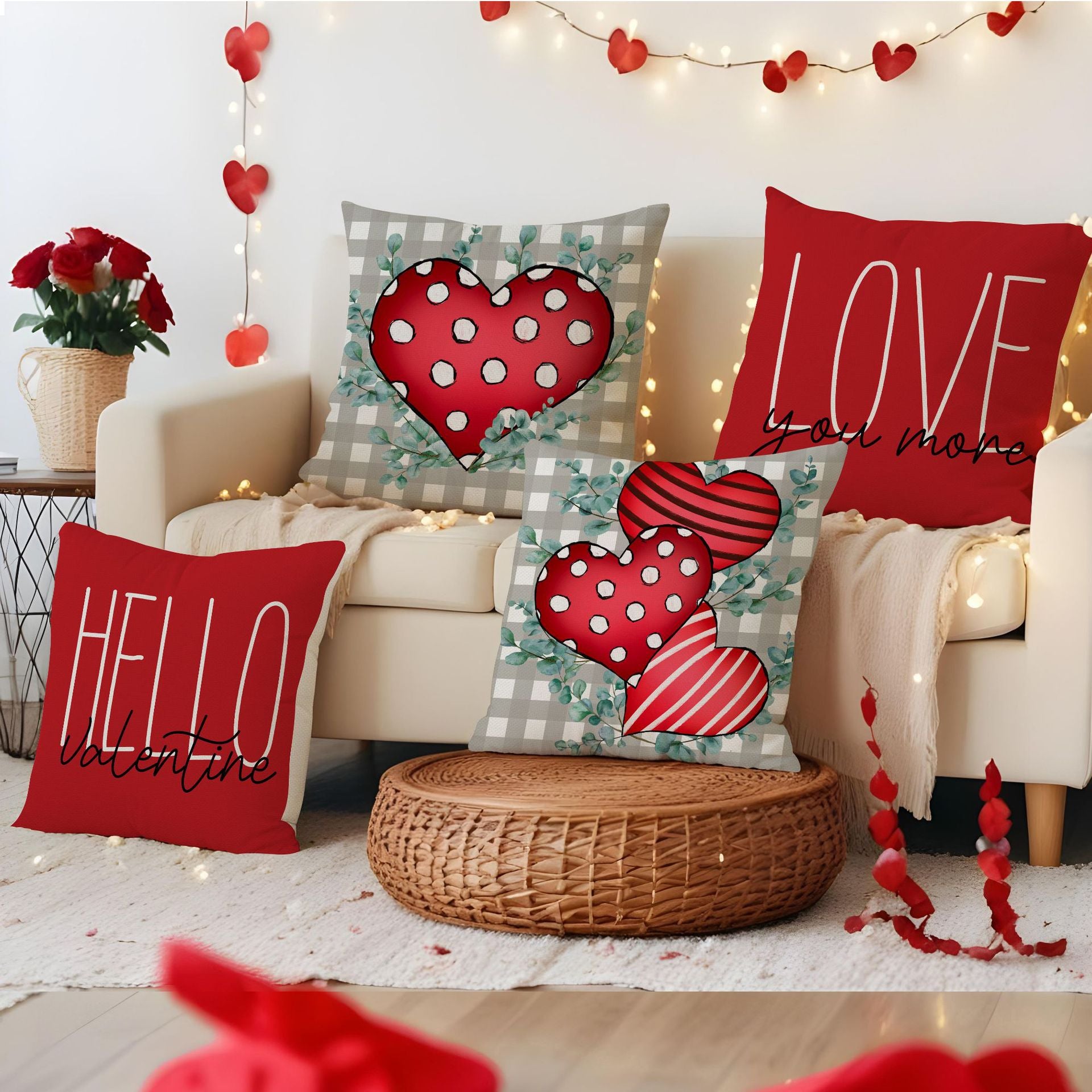 Valentine Heart Pillow Covers Decorative Linen Sofa Cushions