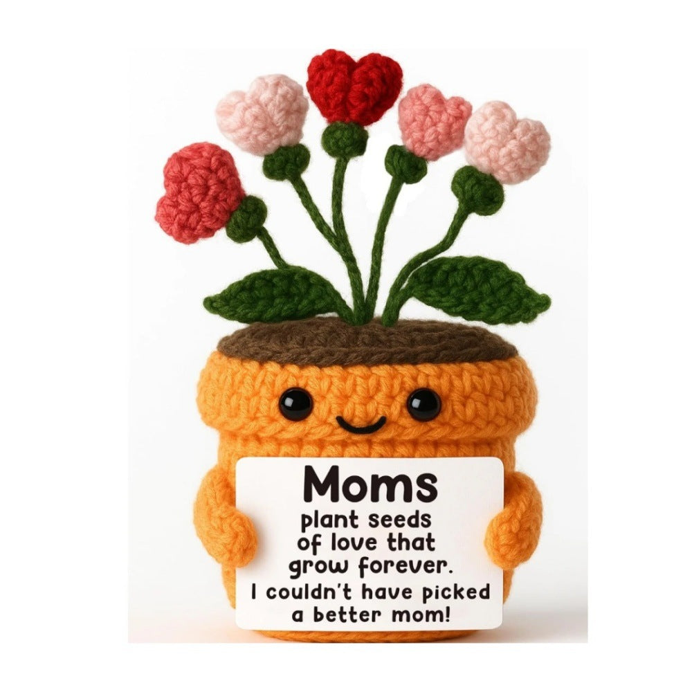 Handmade Crochet Flower Pot Positive Message Gift