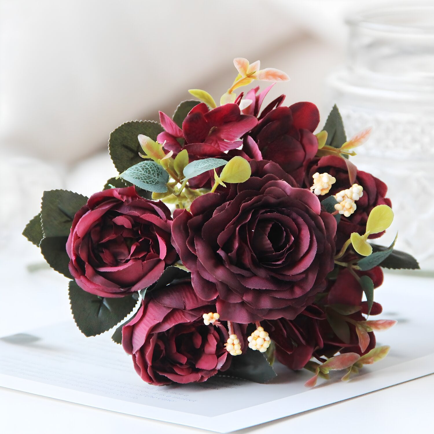 Vintage Peony Rose Hydrangea Artificial Floral Bouquet Decor