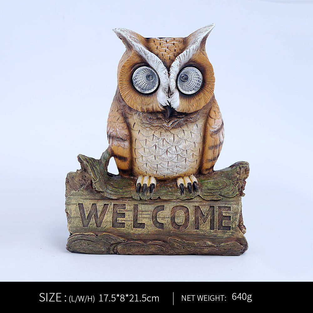Solar Owl Garden Statue Resin Outdoor Yard Light Decor