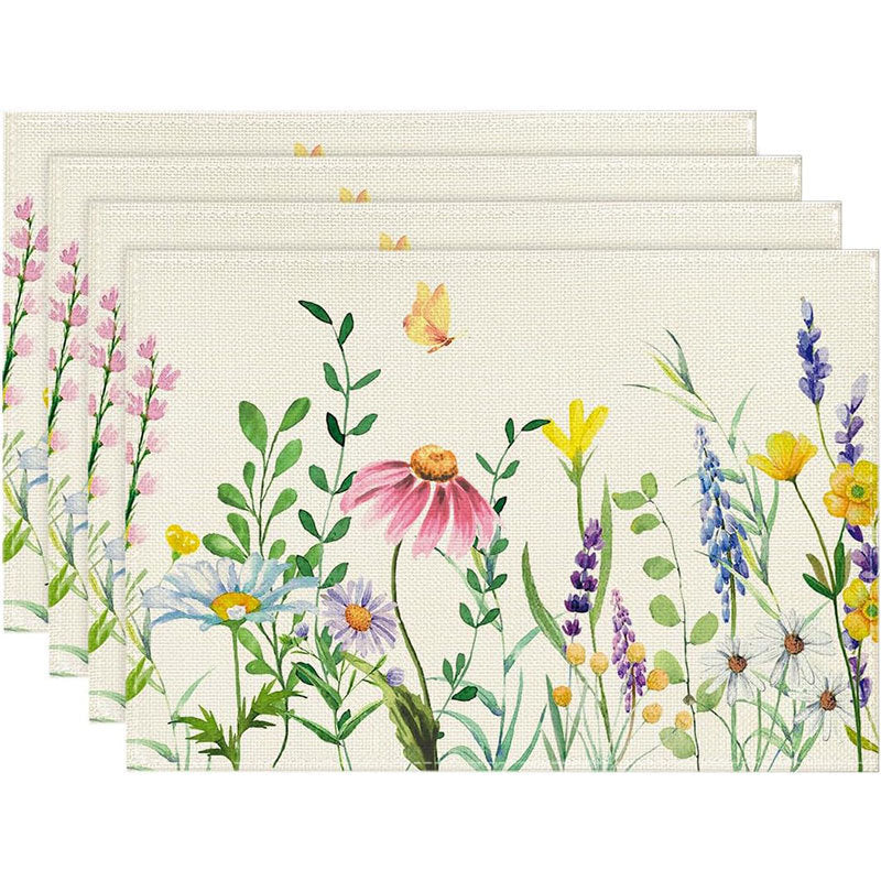 Floral Linen Table Placemats Spring Flower Dining Mats