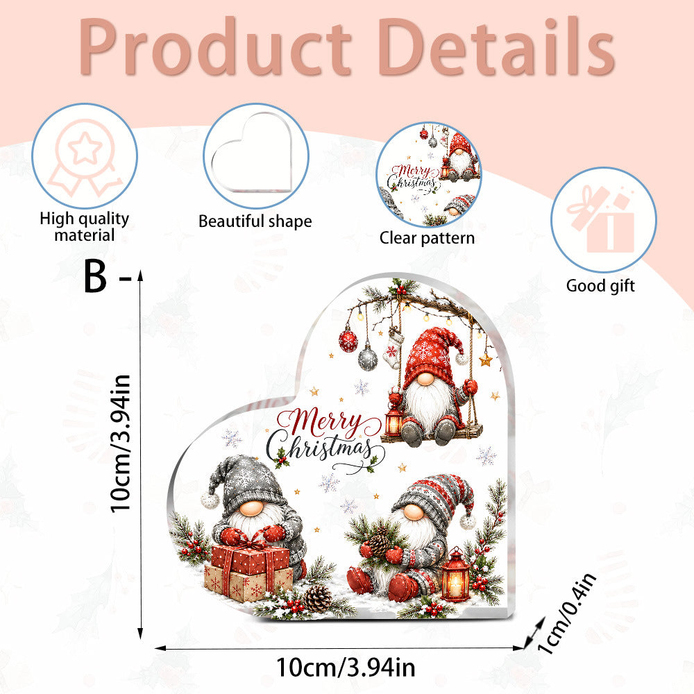 Christmas Gnomes Heart Acrylic Tabletop Decor