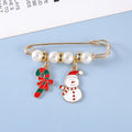 Christmas Pearl Safety Pin Brooch Holiday Jewelry