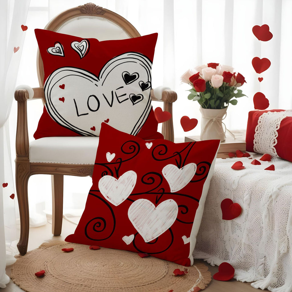 Valentine Heart Linen Pillow Covers Romantic Home Decor