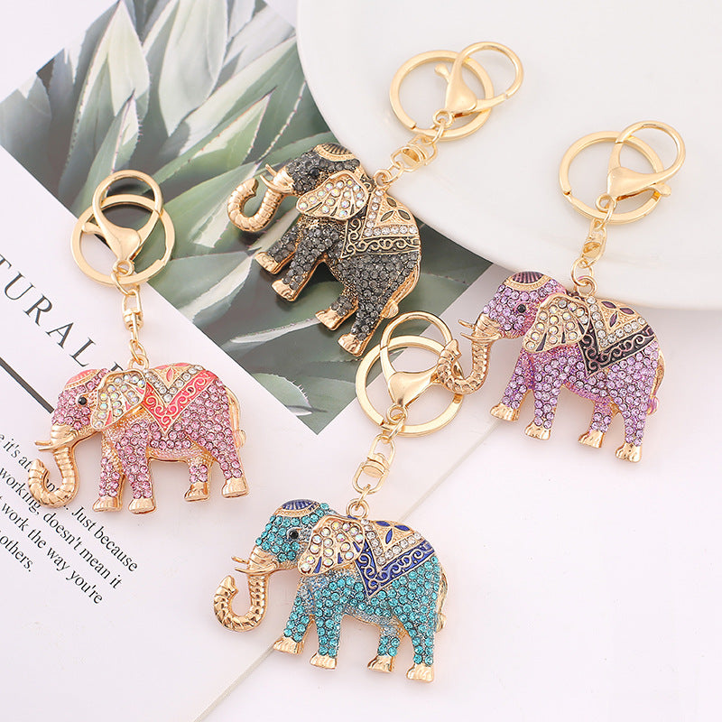 Crystal Elephant Keychain Sparkling Charm with Metal Ring
