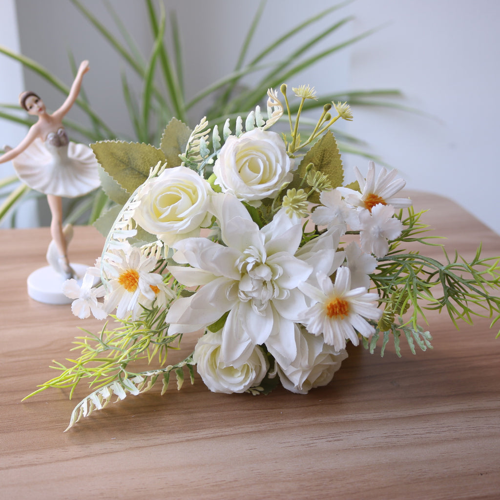 Valentine Faux Rose Daisy Bridal Bouquet Silk Flower Decor