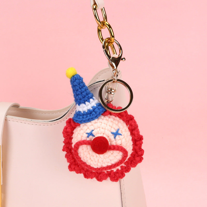 Crochet Clown Face Keychain Colorful Smiley Bag Charm
