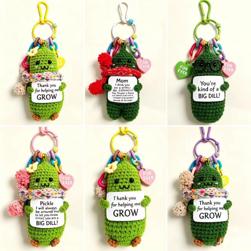 Handmade Crochet Cucumber Keychain Plush Toy Cute Fidget Doll