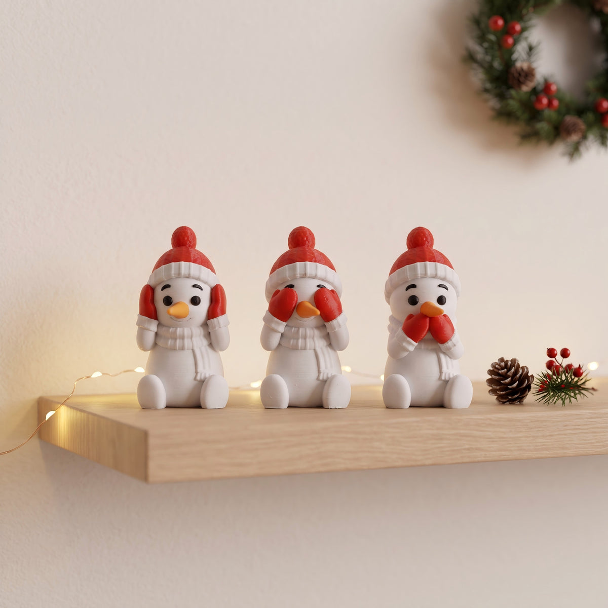 3D Printed Christmas Snowman Figurine Holiday Tabletop Decor Set