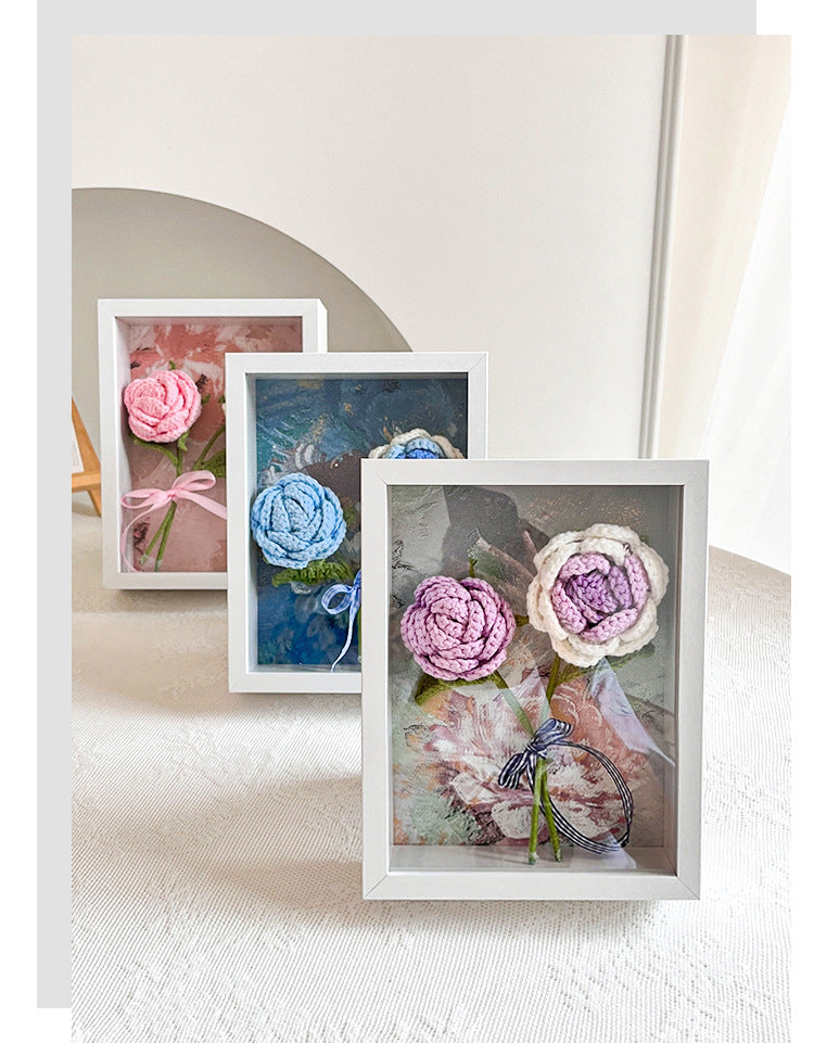 Handmade Crochet Rose Flower Decorative Wall Frame